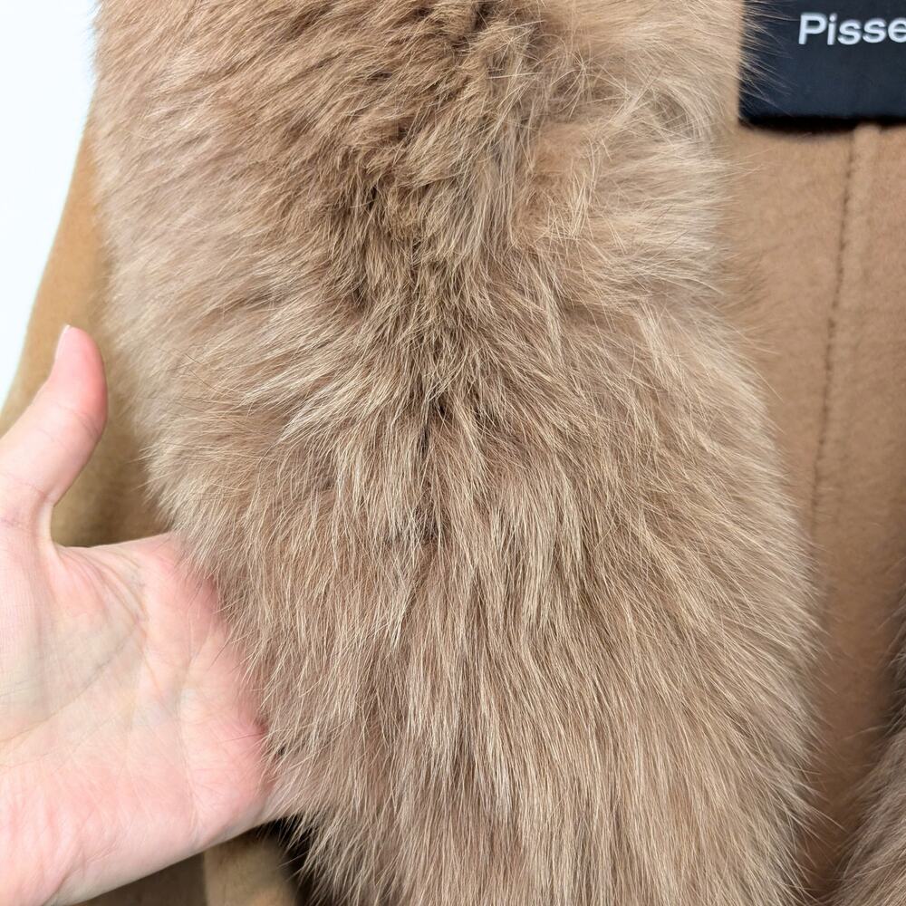 Pissenlit Camel Wool Cashmere Coat genuine Fox Fur Collar - Picture 9 of 11